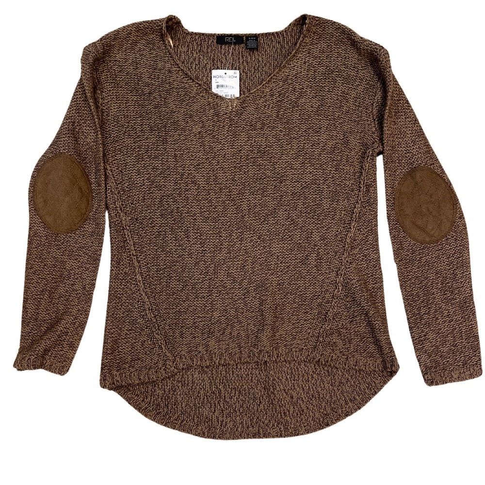 RDI Brown Coffee Twist V-Neck Sweater Size Small NWT